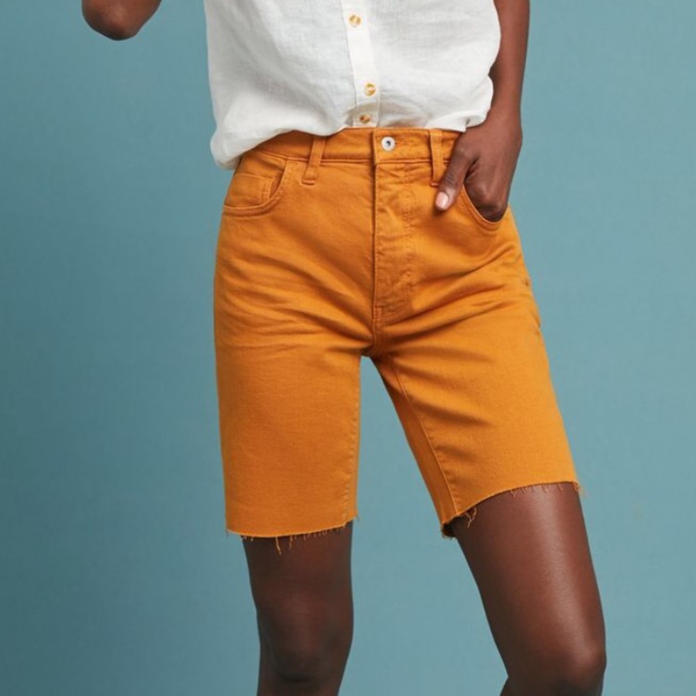 Pilcro Mid-Rise Denim Bermuda Shorts in Maize